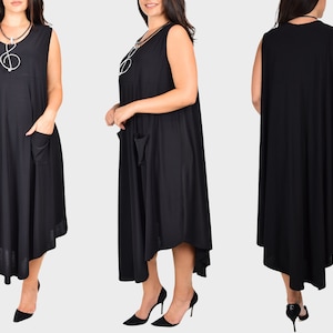 Women Plus Size Oversized Sleeveless Swing Summer Maxi Dress Cover Up with Front Pockets, Fits 1X-5X