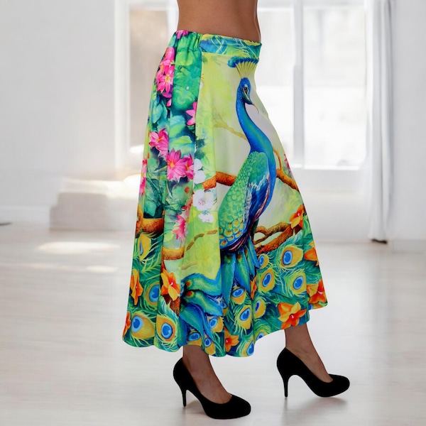 Peocock jacket and printed skirt set
