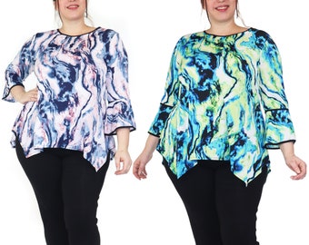 Tie Dye Tunic, Marble Print Tunic, Women Tunic, Versatile Tunic, Plus size Tunic for Travel and Much More. M to 3XL