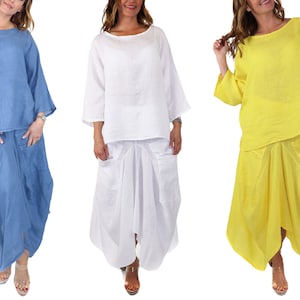 Linen Boho Breathable 2 Piece Pure Washed European Skirt and Top Set, Made in Italy