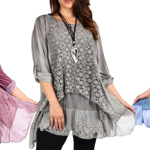 Women Plus Size 2 Piece Lace Top, Women Lace tunic,  2pc tunic set, Top + Vest Set