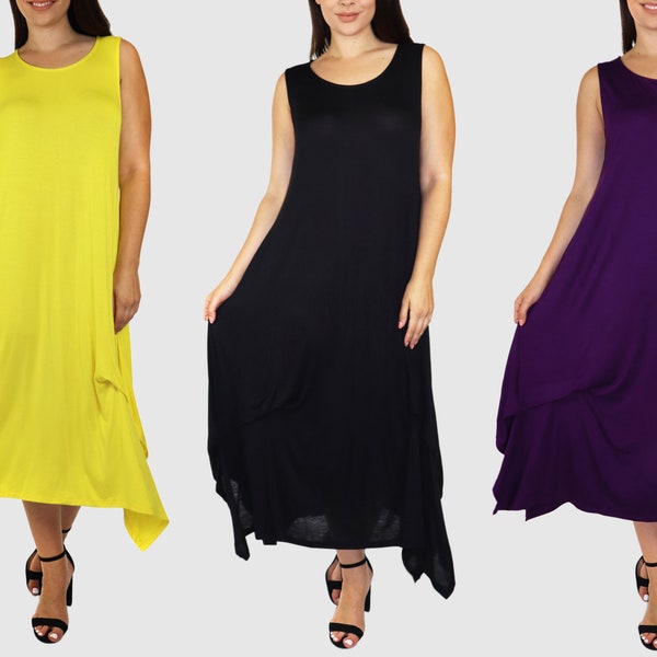 Women's Sleeveless Loose Fitting Maxi Summer Dress in Regular and Plus Sizes