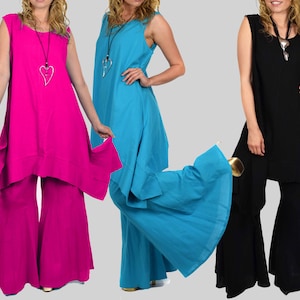 Womens Bohemian 2 Piece Summer Pants and sleeveless top Set, Cooling Summer Outfit, Regular and Plus Sizes