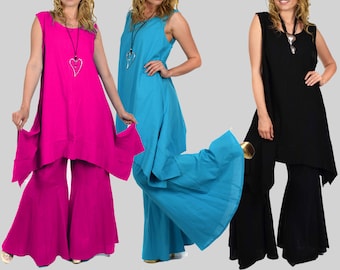 Womens Bohemian 2 Piece Summer Pants and sleeveless top Set, Cooling Summer Outfit, Regular and Plus Sizes