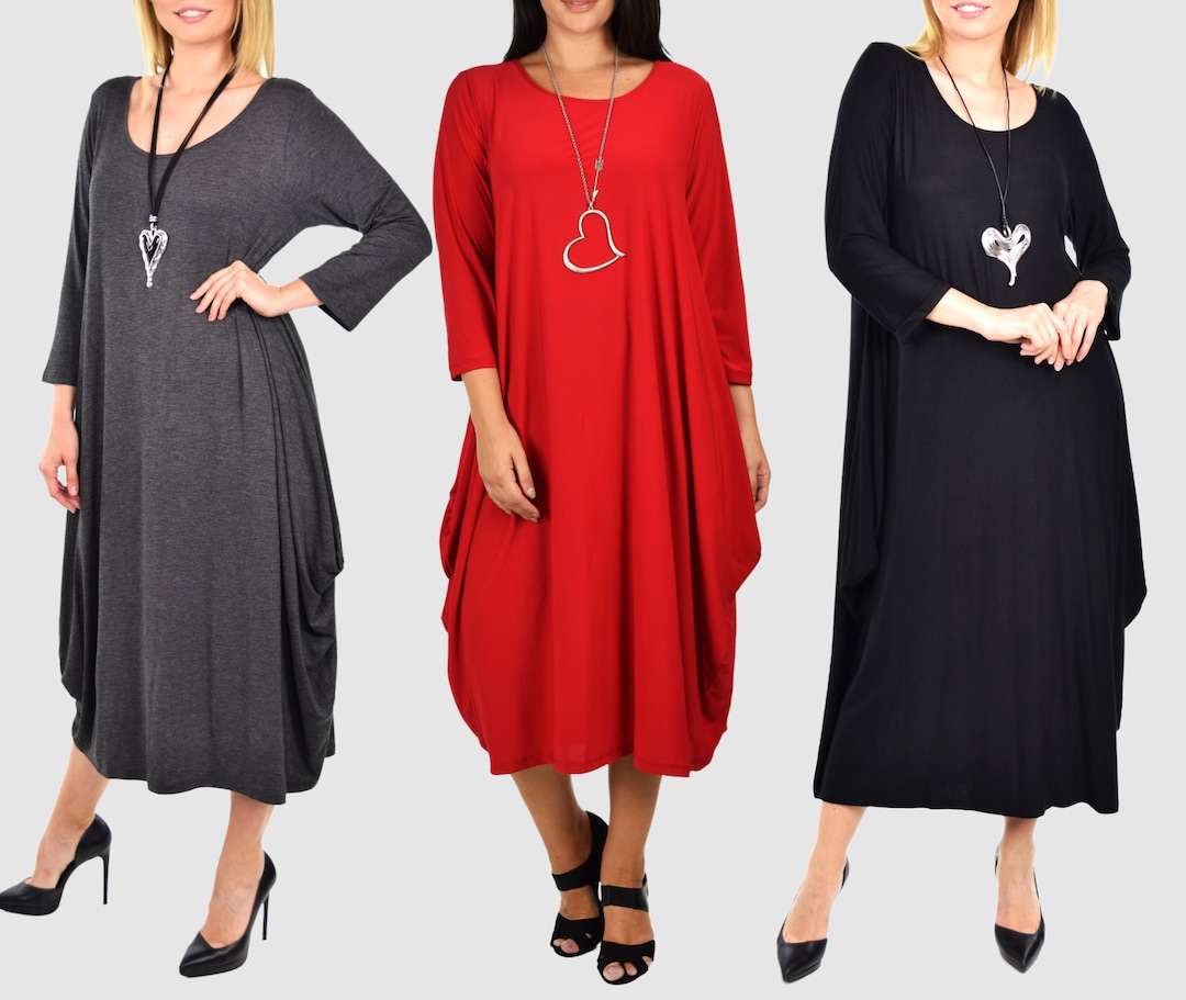 Women's Plus Size Waterfall Quirky Chic Loose Fitting Summer Dress, Dress for Travel, Parties, Cruises, Dress with Draped Hem
