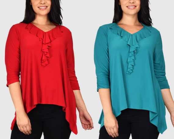 Blouse Femme I.N. Studio - Taille Small - Col En V - Manches 3/4 - Motif Géométrique Multicolore - Occasion Très Bon état