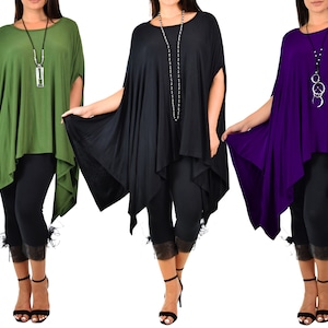 Women Loose Fitting Bat Wing Dolman Poncho Tunic Dress Top, One Size Fits All (Medium-5X)