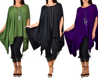 Women Loose Fitting Bat Wing Dolman Poncho Tunic Dress Top, One Size Fits All (Medium-5X)