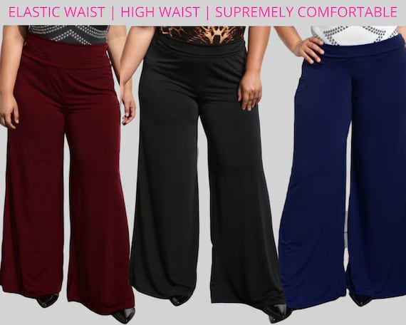 Women Plus Size Pants, High Waist Pants, Wide Leg Pants, Long Dress Pants  With Elastic Waist, Sizes 1X-6X, Handmade in USA -  Canada