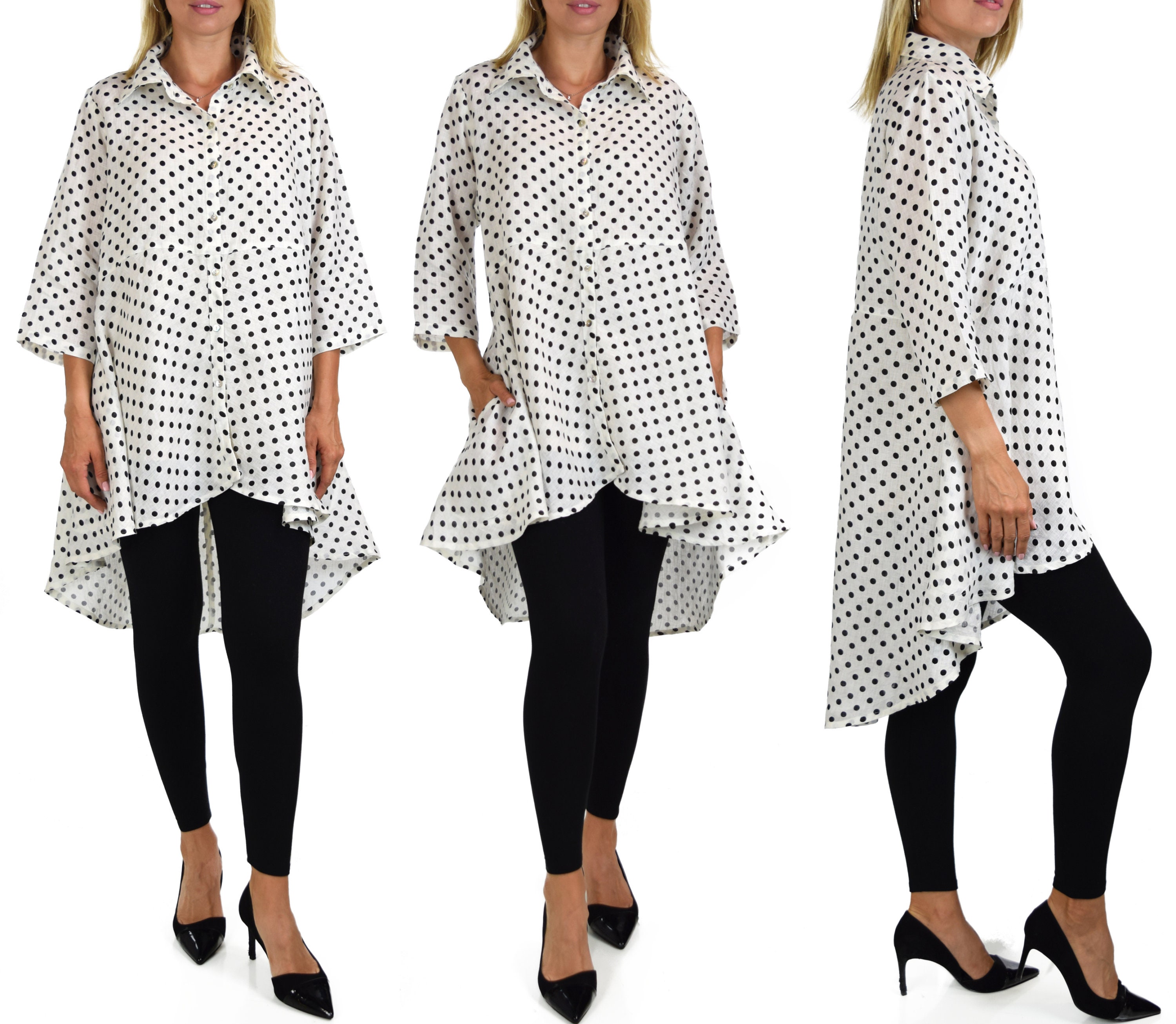 Women Linen High Low Button Down A Line Swing Dress Shirt Top - Etsy