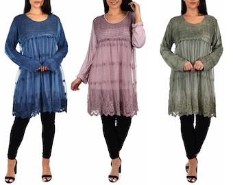 Vintage boho koloniale kanten tuniekblouse dames