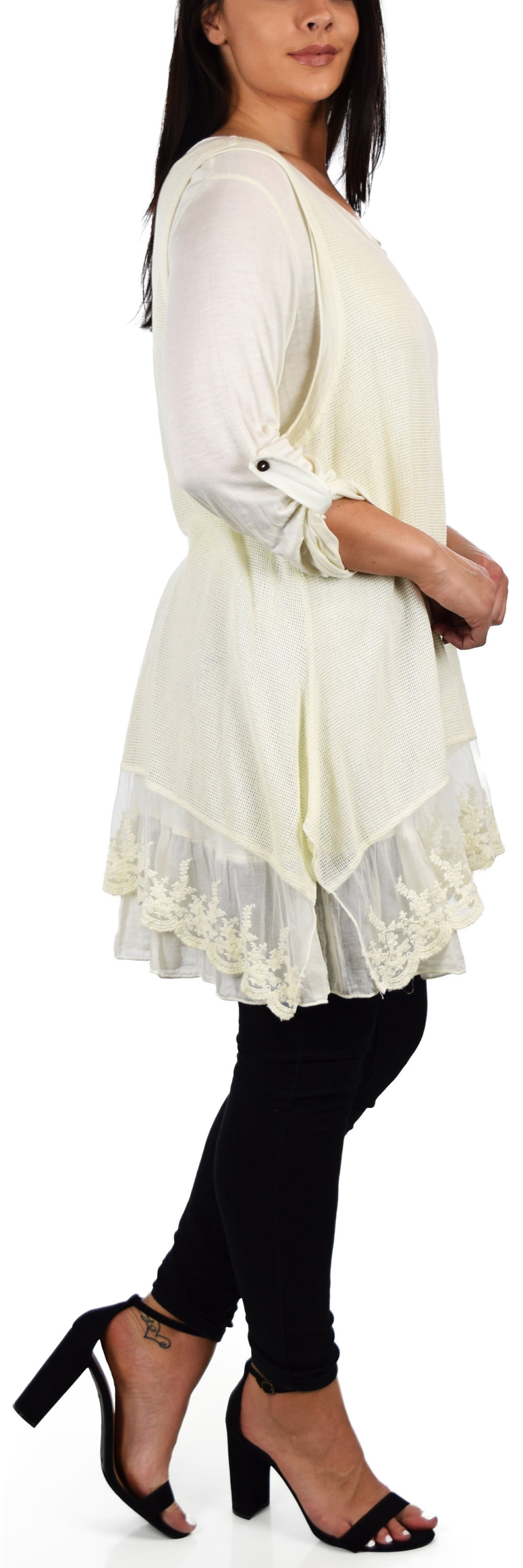 Plus Netted Tops Women Plus Size 2 Piece Bohemian Lace Tunic Blouse Top With Flare ...
