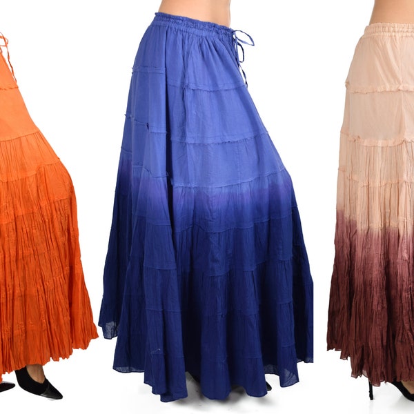 Womens Flowy 5 Tiered Ombre Tie Dye Broomstick Skirt, Available in Regular and Plus Sizes