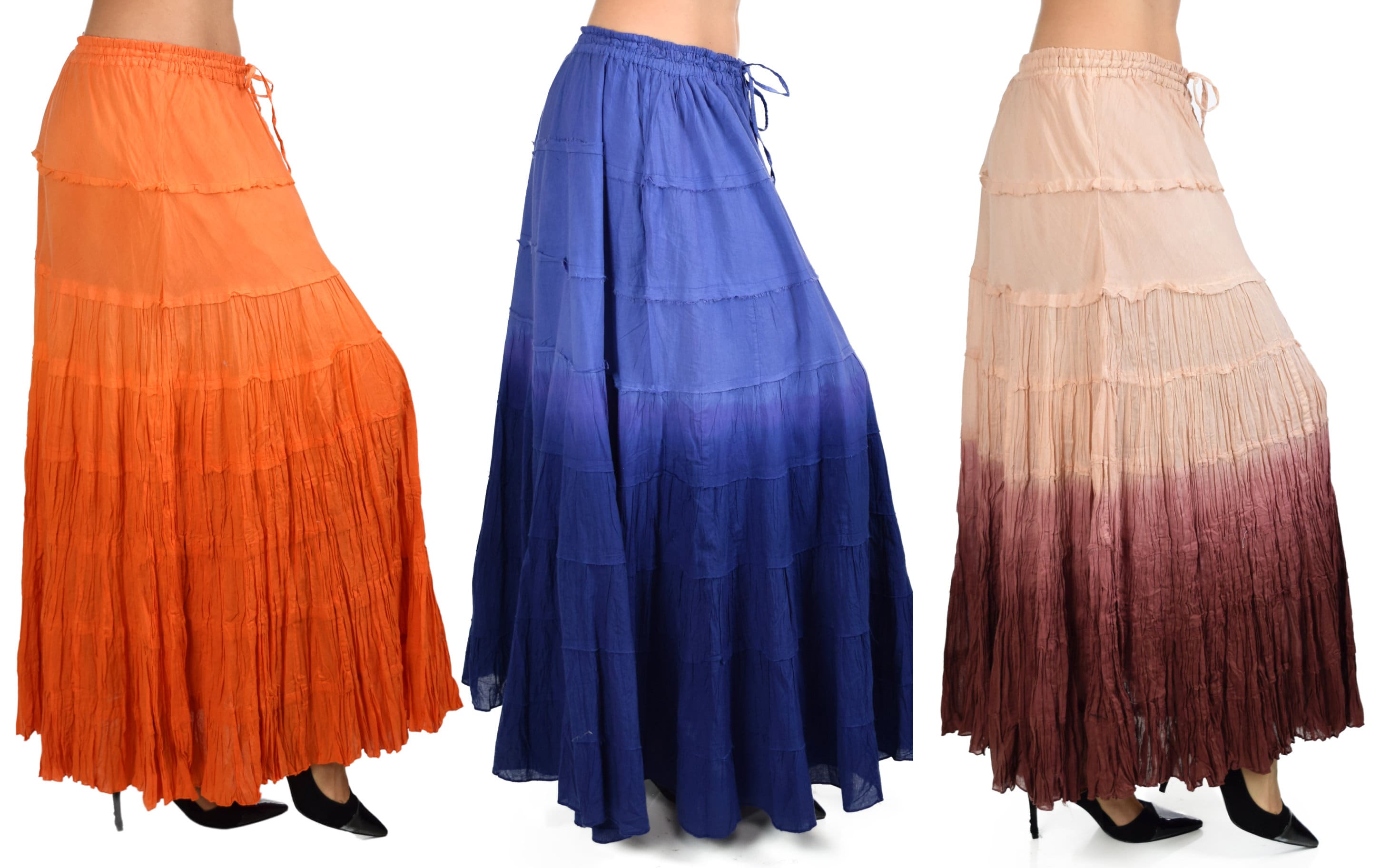 Womens Flowy 5 Tiered Ombre Tie Dye Broomstick Skirt, Available in
