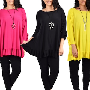 Damen Babydoll Frill Hem Swingy Locker sitzende Tunika Bluse Top, Regular und Plus Größen, Handmade in USA