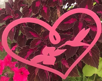 Hummingbird Heart Metal Garden Stake - USA Made Yard Art