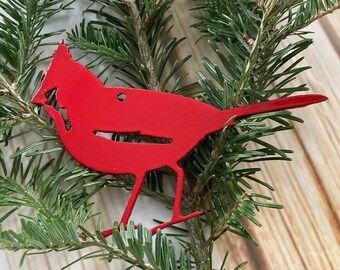 Red Cardinal Metal Ornament: Sympathy Gift, Wreath Decoration