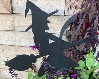 Vintage Flying Witch Stake Larger Size Metal, Garden Art