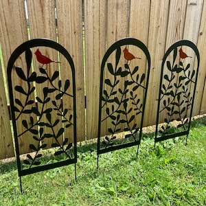 Metal Cardinal Trellis: Vine Plant Support, Garden Art
