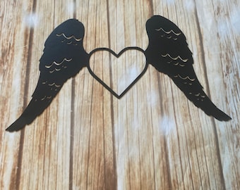 Angel Wing Heart Sign, Metal Home Decor