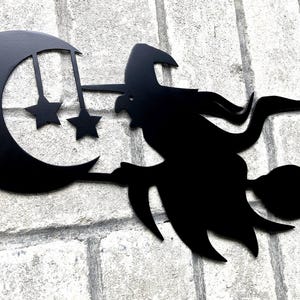 Metal Flying Witch Silhouette: 18&quot; Halloween Home Decor, Indoor/Outdoor