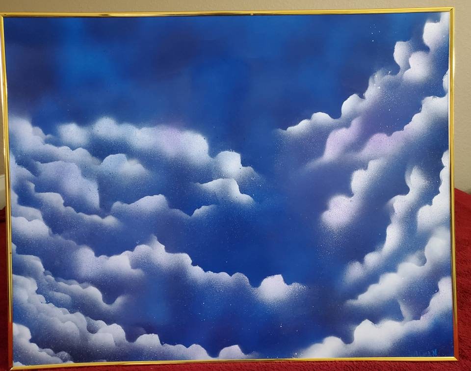 Blue Sky Clouds Spray Paint Art Etsy