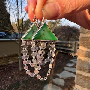 Chrysoprase Earrings with Rainbow Moonstone