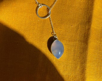 Chalcedony Lariat Necklace in Sterling Silver | Colorful Gemstone Statement — One of a Kind