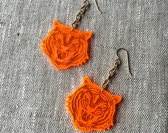 Orange Bengal Tiger Earrings with Gold Filled Ear Wire | Statement Dangles — One of a Kind