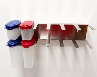 Gewürzregal für Tupperware® Gewürzzwerge, Gewürzriesen | Premium Edelstahl Halterung für Schranktür & Wand | Küchen-Organizer Silber, Rostf