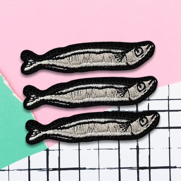 Sardine Patch | Three Patch Pack | Little Fishy Iron On Patch | Gone Fishing