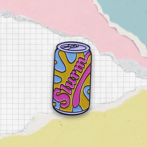 Slurm Soft Drink Enamel Pin | Highly Addictive Lapel Pin | Fandom Art | Retro Cartoon