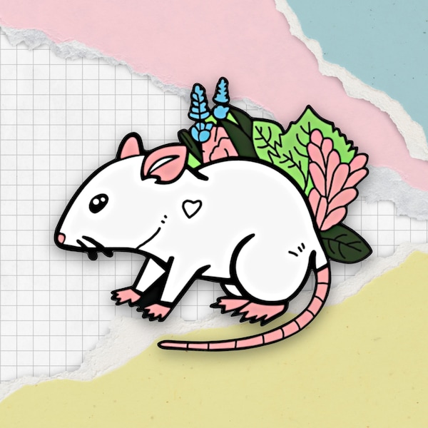 Rat Enamel Pin | White Rat Lapel Pin | Cute Rodent Pets