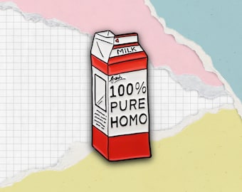 100% Pure Homo Enamel Pin | LGBTQ Homo Milk Carton | Funny Clever Gay Lesbian Gifts | 3 Percent