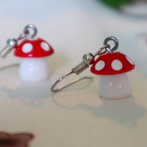 Red Mushroom Hook Earring, Hypoallergenic Silver, Lead and Nickel Free