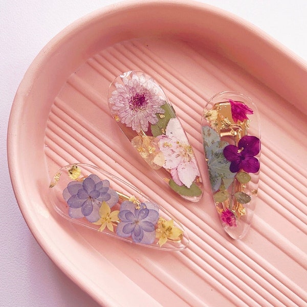 Resin pressed flower hair barrette, resin hair clips, real flower hair clips, pressed flower