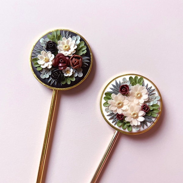 Floral clay hair pins