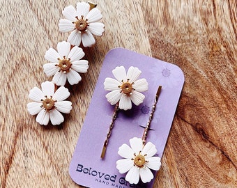 daisy clay hair clip, hair clip, clay barrette