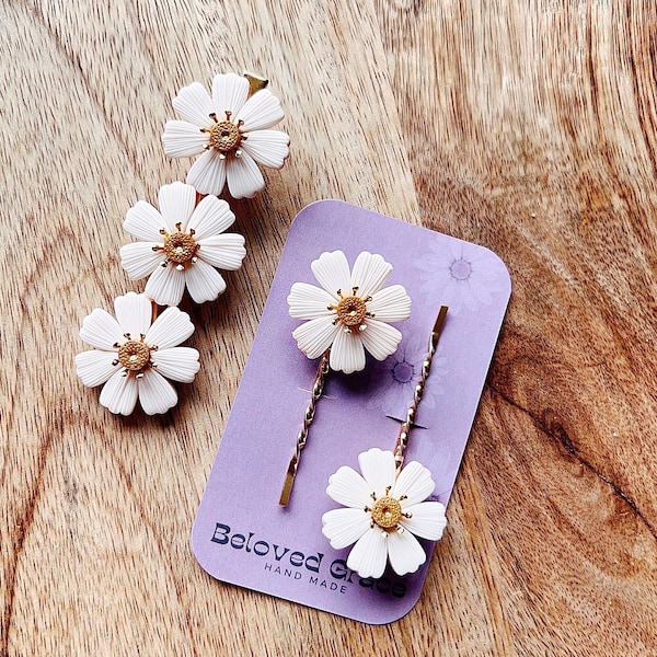 daisy clay hair clip, hair clip, clay barrette