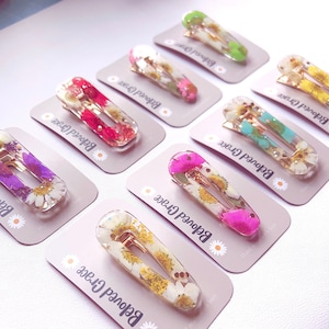 Real flower hairclips, resin barrettes, daisy hair clips, pressed flower hair clips