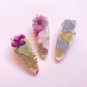 Resin pressed flower hair barrette, resin hair clips, real flower hair clips, pressed flower