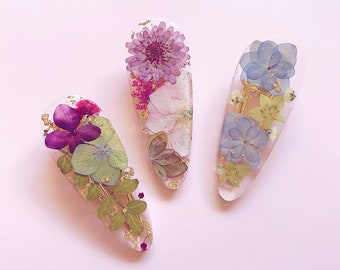 Resin pressed flower hair barrette, resin hair clips, real flower hair clips, pressed flower