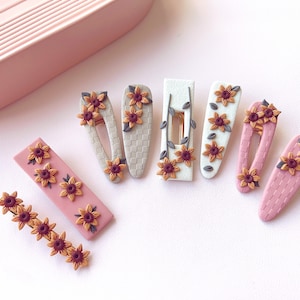 Flower, Sunflower polymer clay hair clips