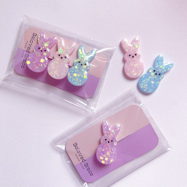 Easter bunny hair clips, resin hair clip, peeps, girl hair clip, peep hair clips, peep, glitter peep