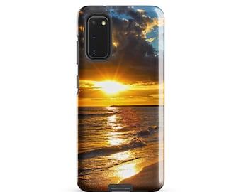 Funda para teléfono Samsung con diseño de puesta de sol en Hawái, funda para teléfono con diseño de playa y océano, regalo costero hawaiano, funda para teléfono tropical con diseño de hora dorada.