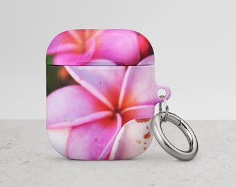 Étui AirPods à motif floral de frangipanier | Coque d'écouteurs à fleurs tropicales hawaïennes pour AirPods, joli cadeau botanique et esthétique pour elle
