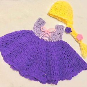 Crochet Princess Rapunzel Newborn Dress Set / Crochet Rapunzel Wig / Disney Tangled Inspired Costume