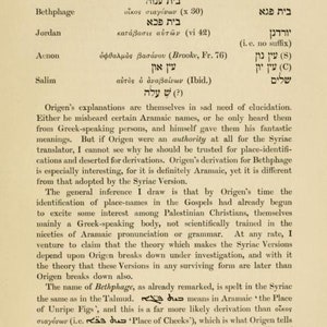 May include: A black and white page from a book with text about the Syriac forms of New Testament names. The text includes the original Greek words and their Syriac translations. The text also includes the English words for the names.