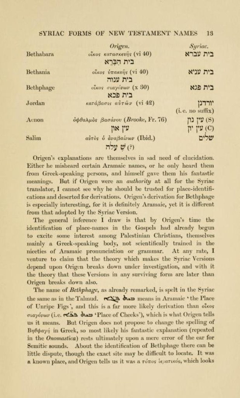 May include: A black and white page from a book with text about the Syriac forms of New Testament names. The text includes the original Greek words and their Syriac translations. The text also includes the English words for the names.