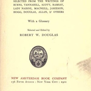 May include: A book cover with the title "Love Songs of Scotland" in red text. The book is a collection of poems by Scottish authors, including Robert Burns, Walter Scott, and Lady Nairne. The book was published in 1901 by the New Amsterdam Book Company.